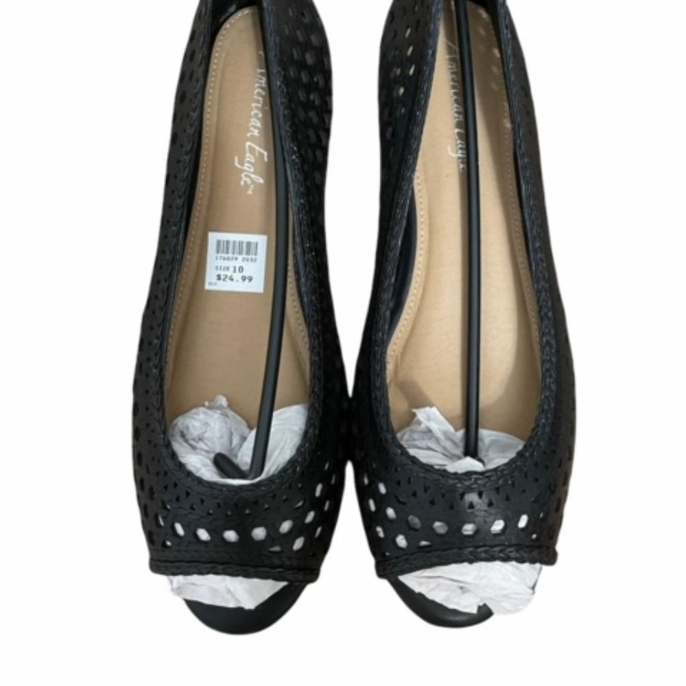 Brand New American Eagle Black Flat Open Toe Shoes Size 10